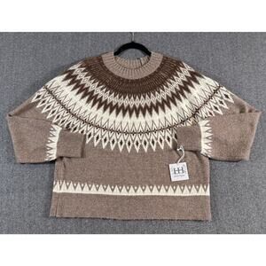Haute Hippie Style Sweater Womens Medium Brown Fair Isle Knit Pullover Crewneck